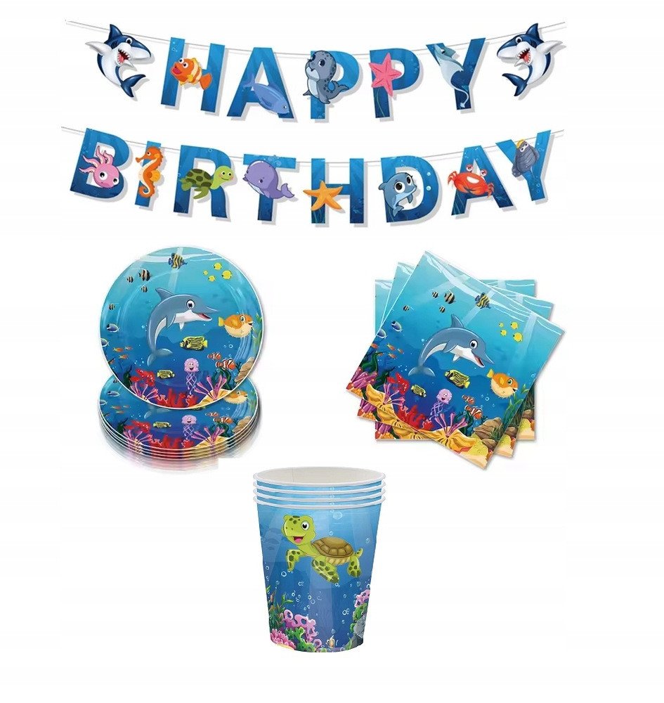Zestaw Naczyń Jednorazowych Happy Birthday Urodziny Podwodny Świat 53 el