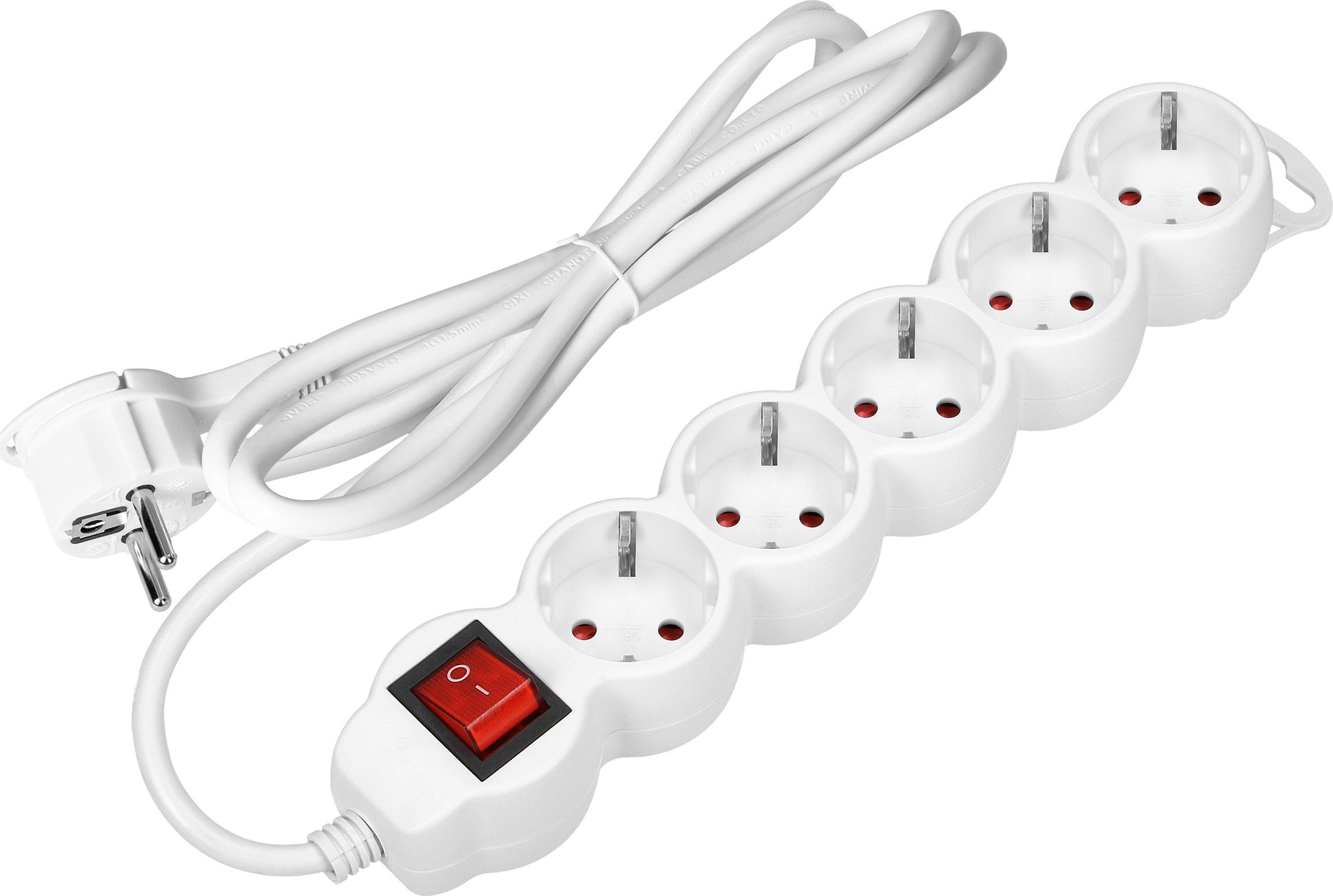 Orno Przedłużacz 5-krotny 2P+Z (Schuko), z wyłącznikiem, 5m H05VV-F 3x1,5mm2, Imax=16A, płaska wtyczka, biały