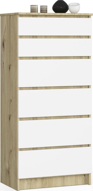 Fabryka Mebli Akord Komoda do salonu K 60 cm 6 szuflad - dąb artisan-biała