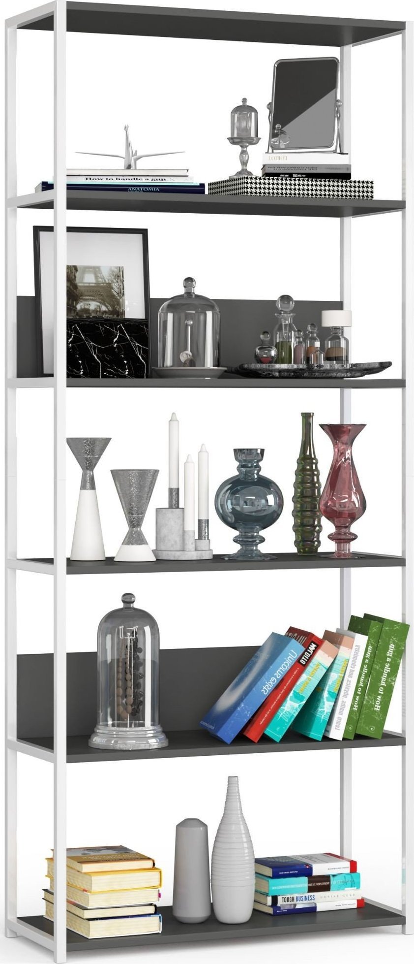 Fabryka Mebli Akord Regał loftowy metalowy 80 cm - biały-szary - 6 półek