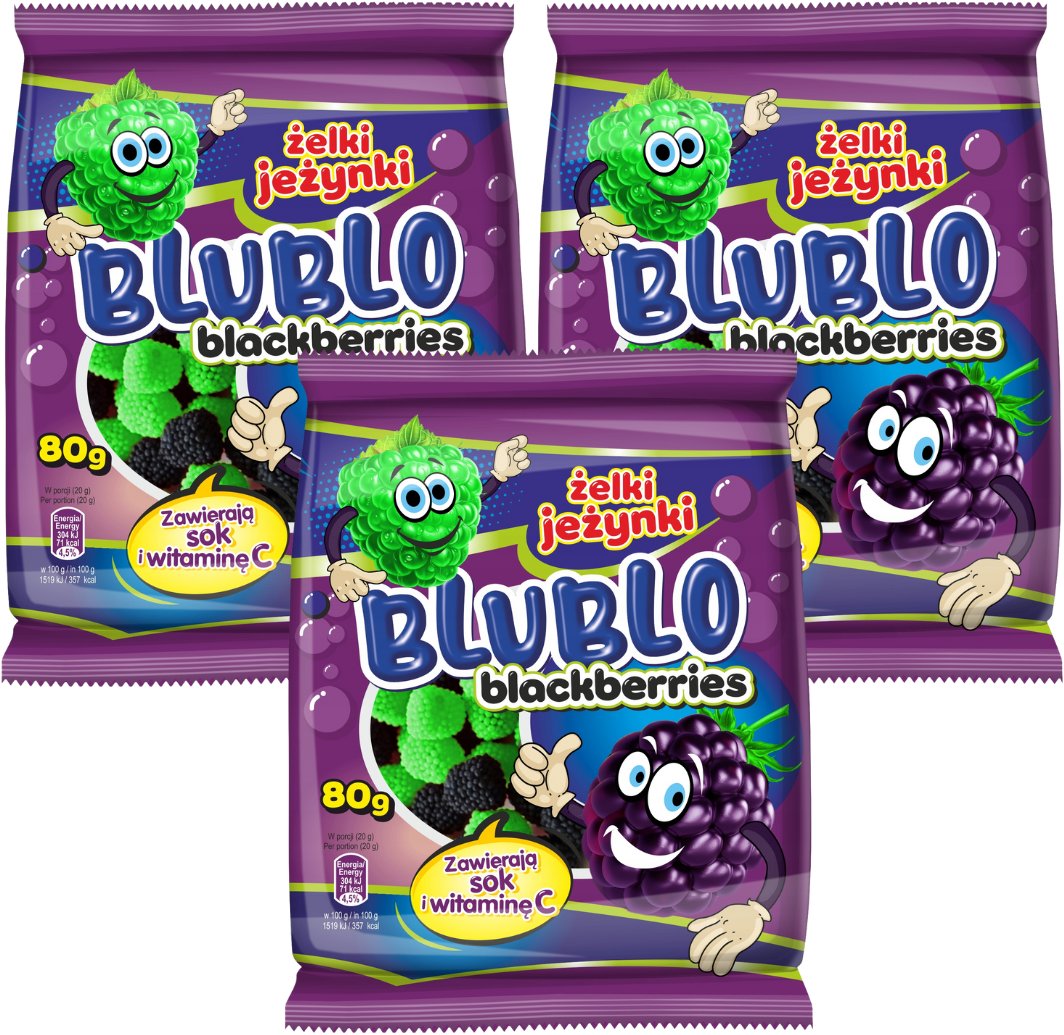 BLUBLO Żelki jeżynki 80g x 3 sztuk