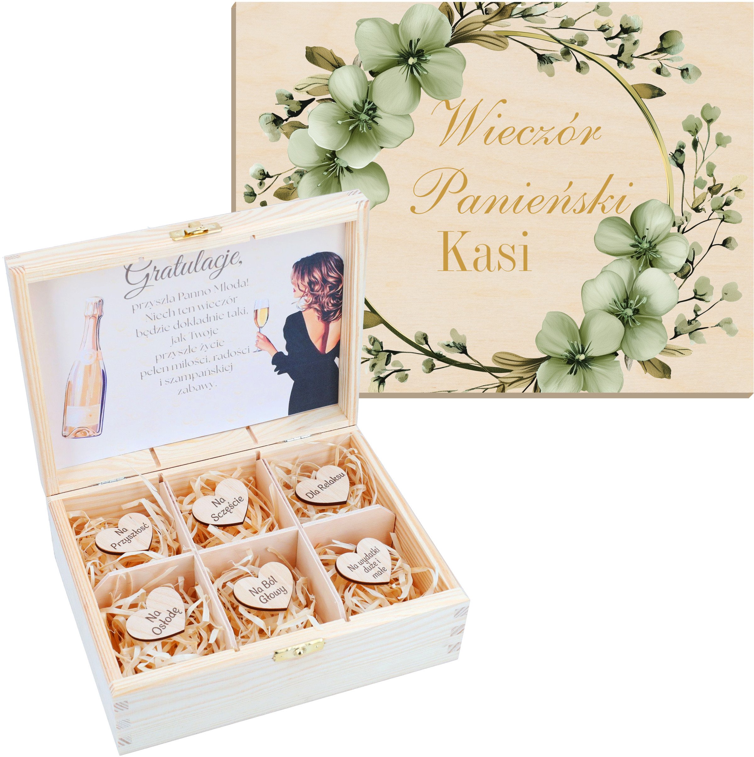 Pudełko z PERSONALIZACJĄ WP Ramka Kwiaty Zieleń