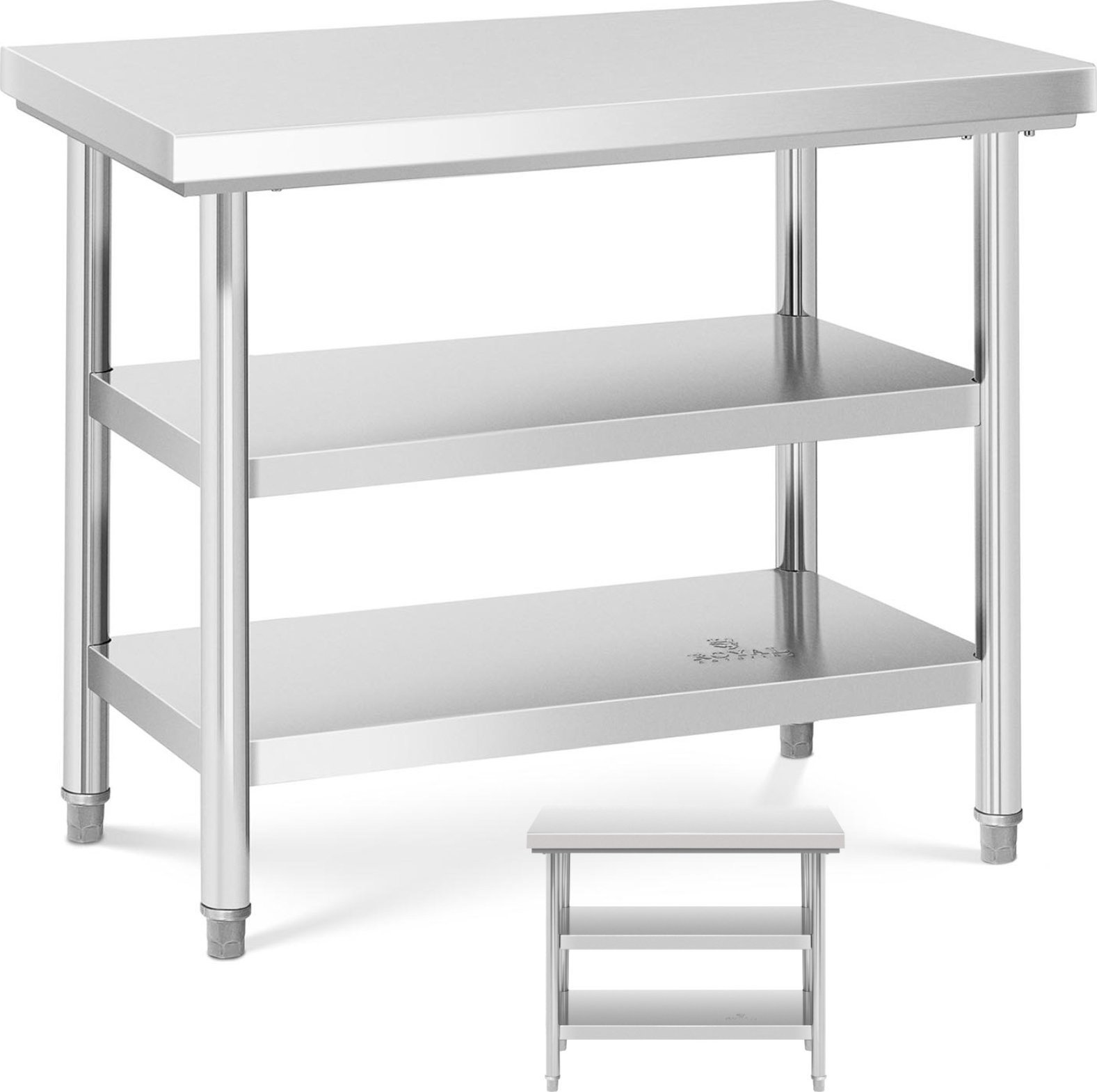 Royal Catering Stół blat roboczy stalowy nierdzewny z 2 półkami 100x70cm Stół blat roboczy stalowy nierdzewny z 2 półkami 100x70cm