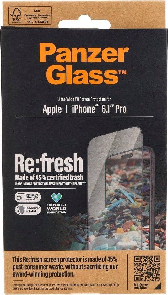PanzerGlass Re:fresh Glass iPhone 15 Pro 6.1" Ultra-Wide-Fit Screen Protection Easy Aligner 2822