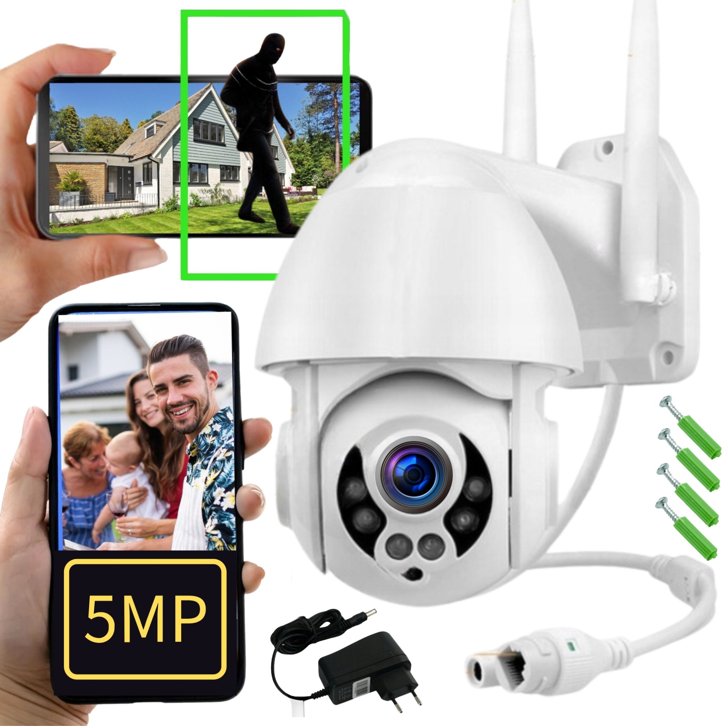 ZEWNĘTRZNA KAMERA OBROTOWA WIFI IP BEZPRZEWODOWA 5Mpx ZOOM X4 QHD SD AUDIO [GUARD-LIGHT]