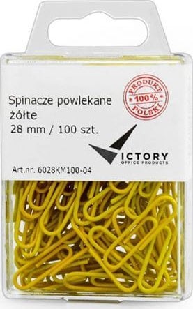 Victory Office Product SPINACZE BIUROWE VICTORY OFFICE 28MM 100 SZT. OKRĄGŁE POWLEKANE ŻÓŁTE POJEMNIK PLASTIKOWY ZAWIESZANY