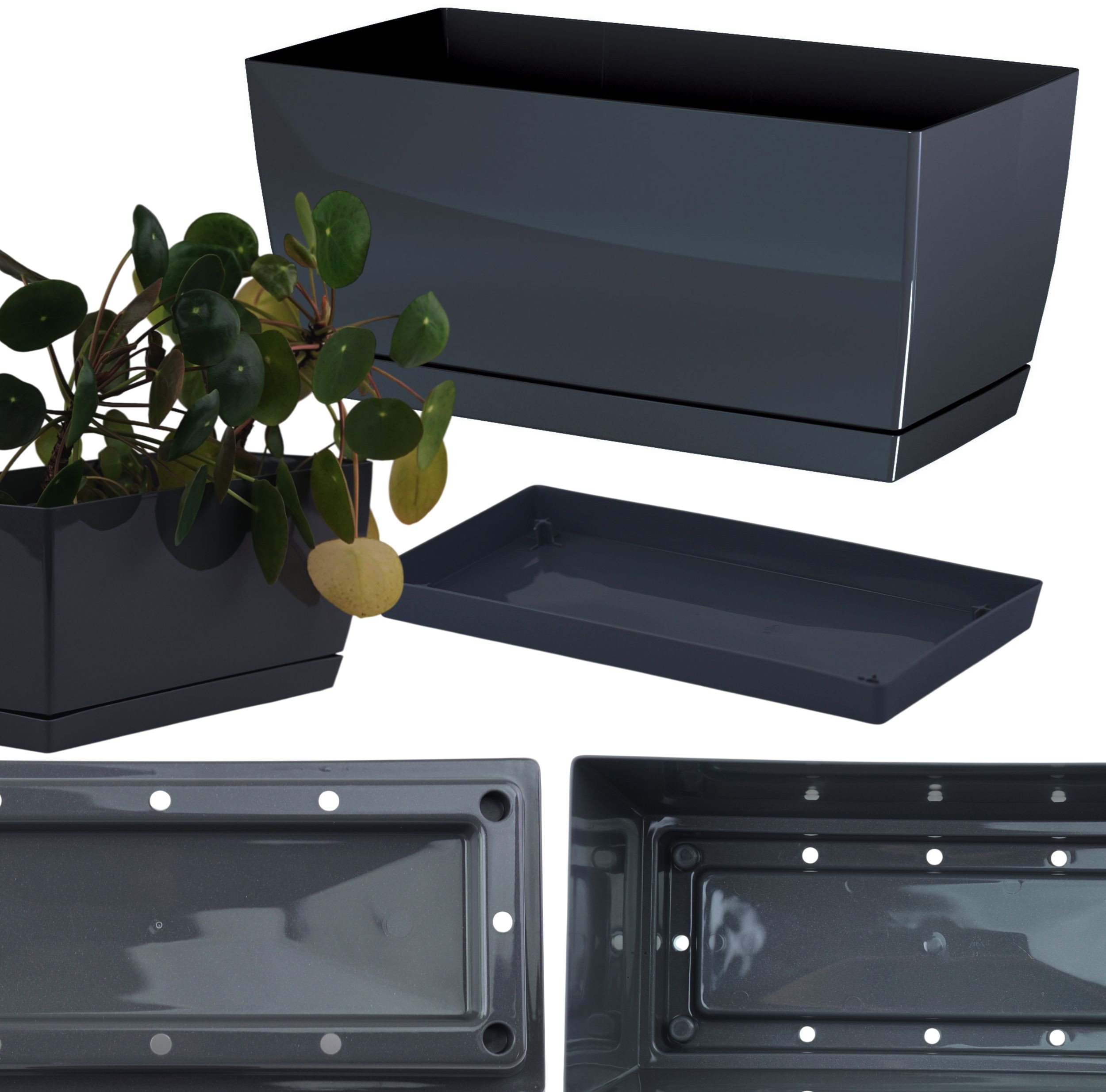 Doniczka niska prostokątna w połysku 29cm Donica + podstawka