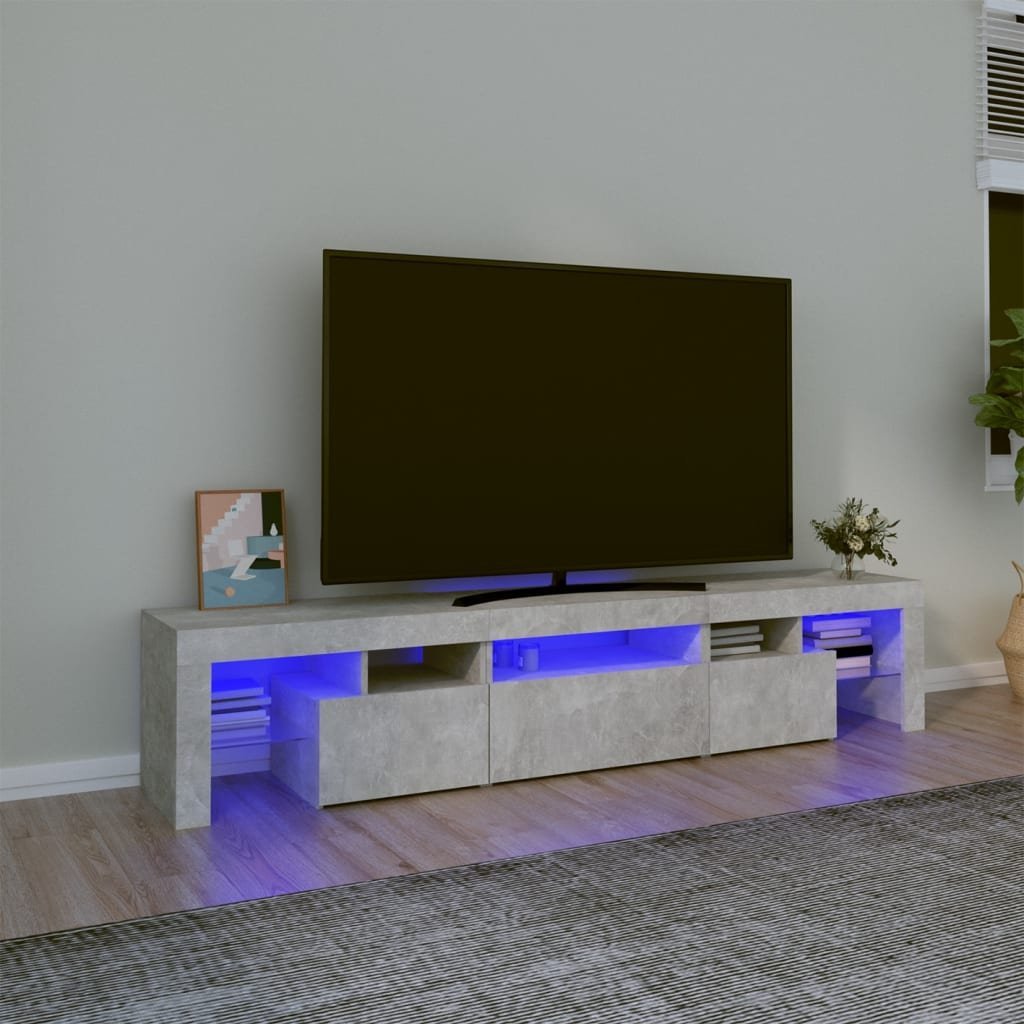vidaXL Szafka pod TV z oświetleniem LED, szarość betonu 200x36,5x40 cm
