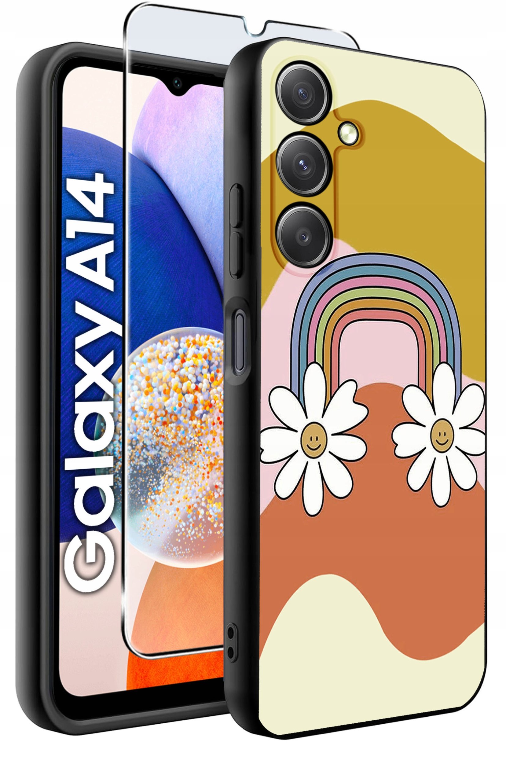 ETUI do Samsung A14 5G WZORY | SILIKONOWE MATT CASE + SZKŁO HARTOWANE 9H