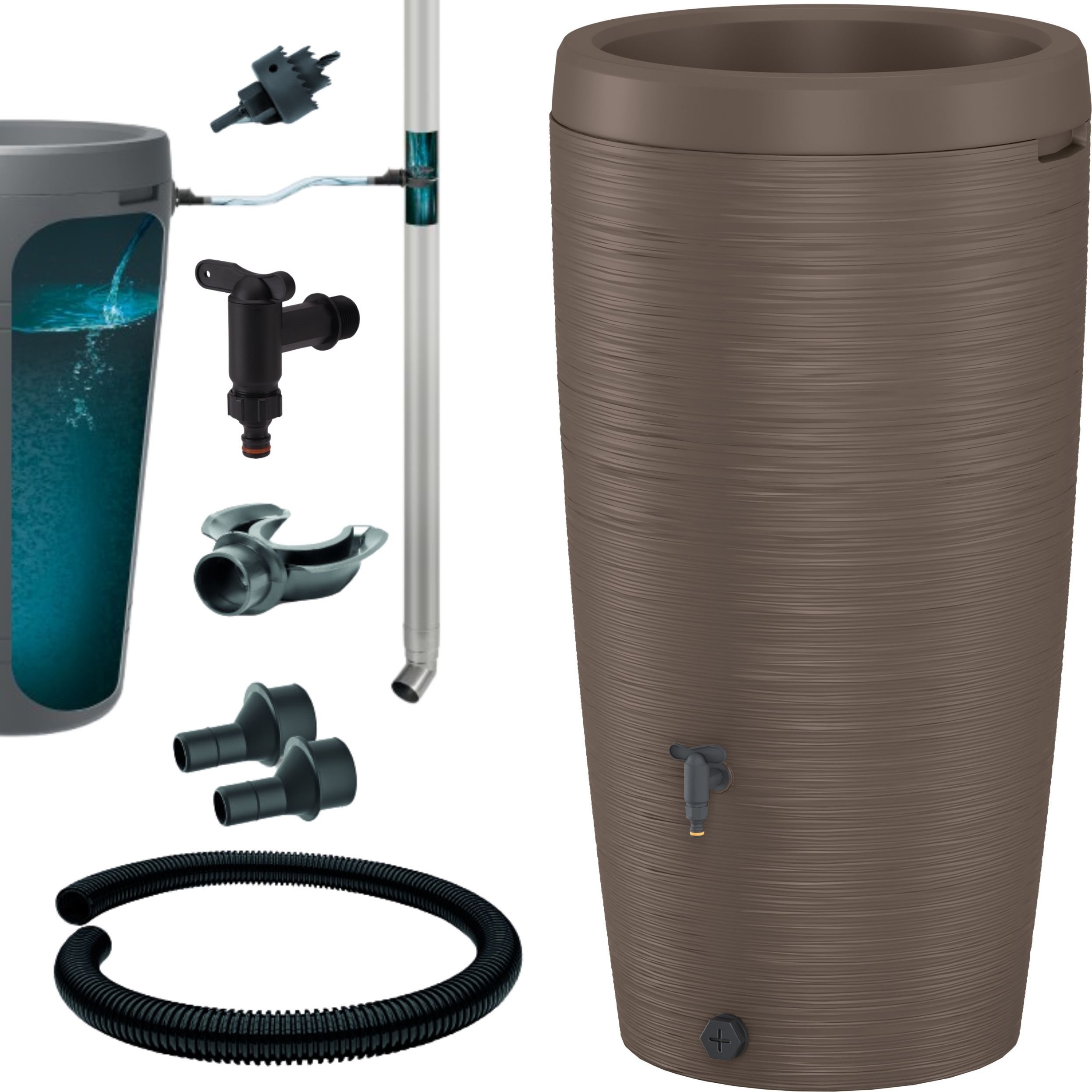 Zbiornik na deszczówkę Gobi 240l Beczka na wodę + zestaw przyłączeniowy