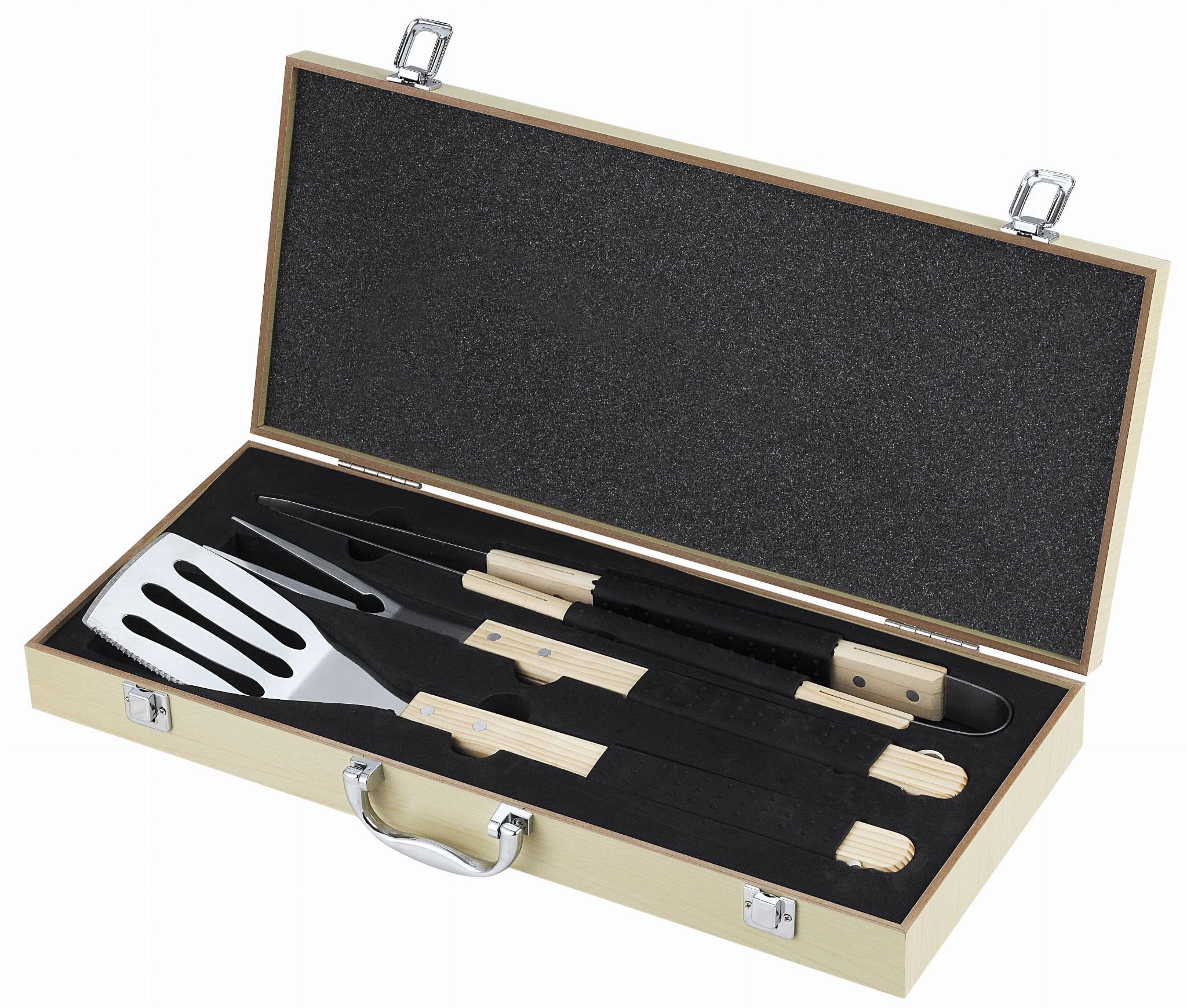 ZESTAW AKCESORIÓW DO GRILLOWANIA W DREWNIANEJ SKRZYNCE
