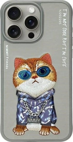 Nimmy iPhone 15 Pro 6.1" case gray/gray Glasses Cool Cat