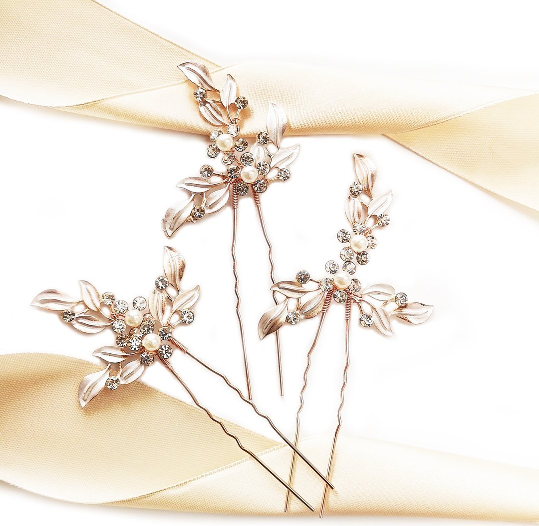 KOKONET Zestaw kokówek różowe złoto cyrkonie kwiaty ŚLUBNE