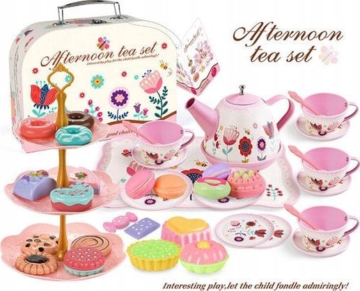 Zestaw Do Herbaty W Walizce Filiżanki Talerzyki Patera Pączki