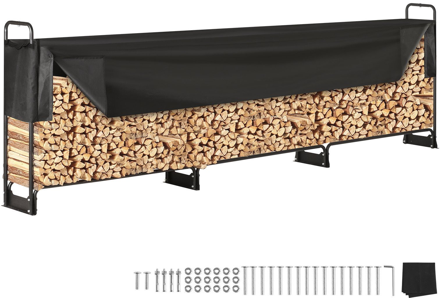 Stojak na drewno opałowe kominkowe duży kosz metalowy +plandeka 259x36cm