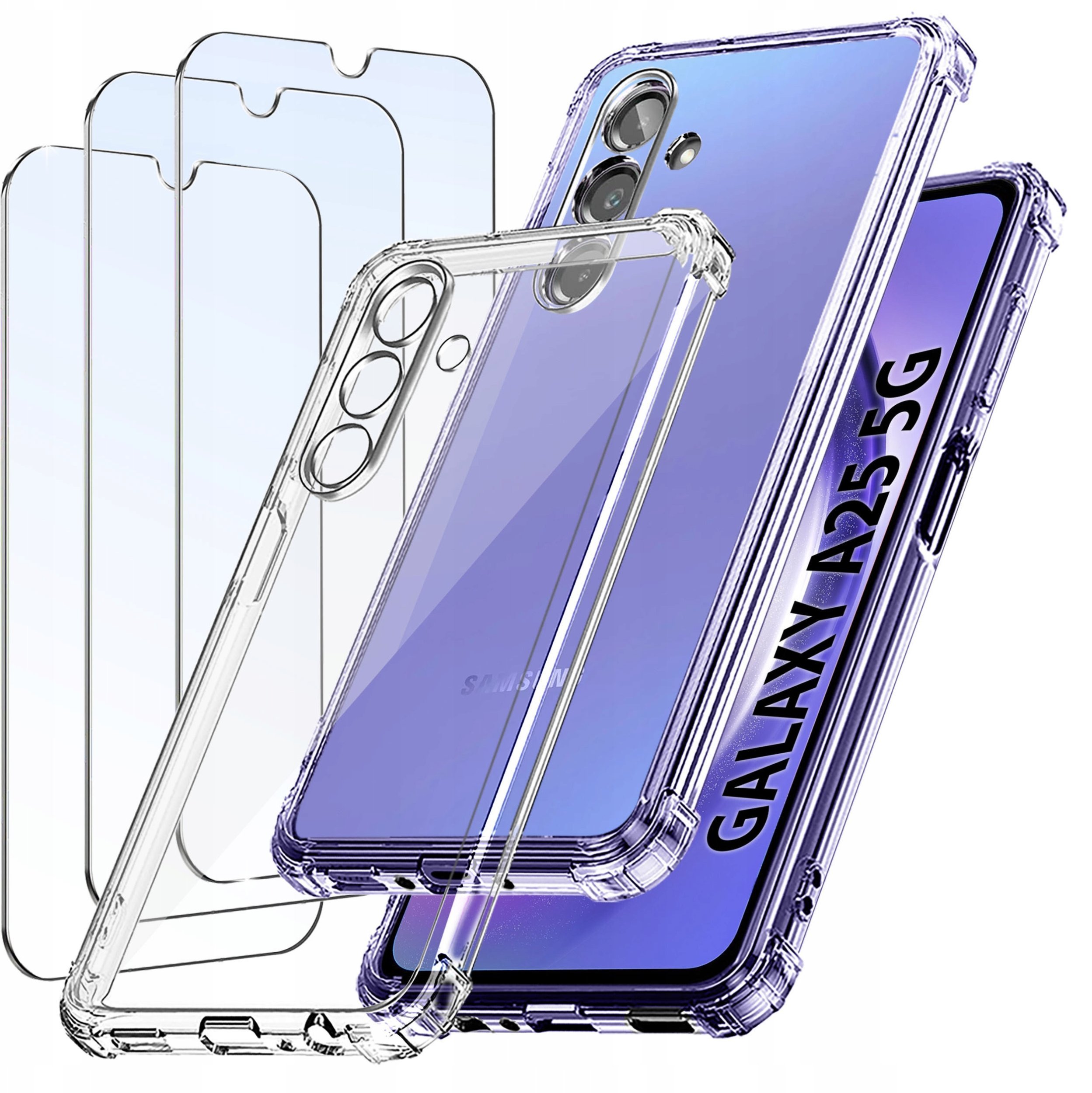 ZESTAW Etui do Samsung A25 5G ANTI-SHOCK CLEAR WZMACNIANE + 3 SZTUKI SZKŁO