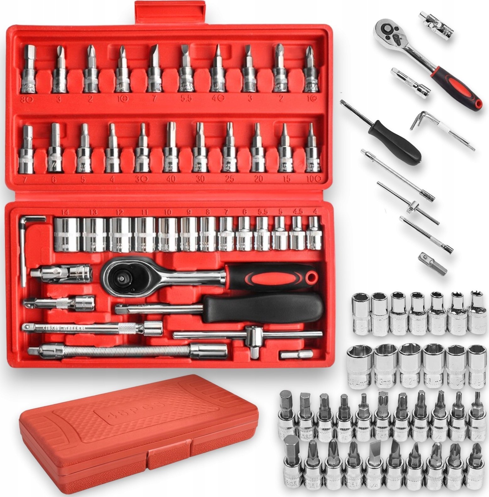 ZESTAW narzędzi kluczy nasadowych 46 elementów