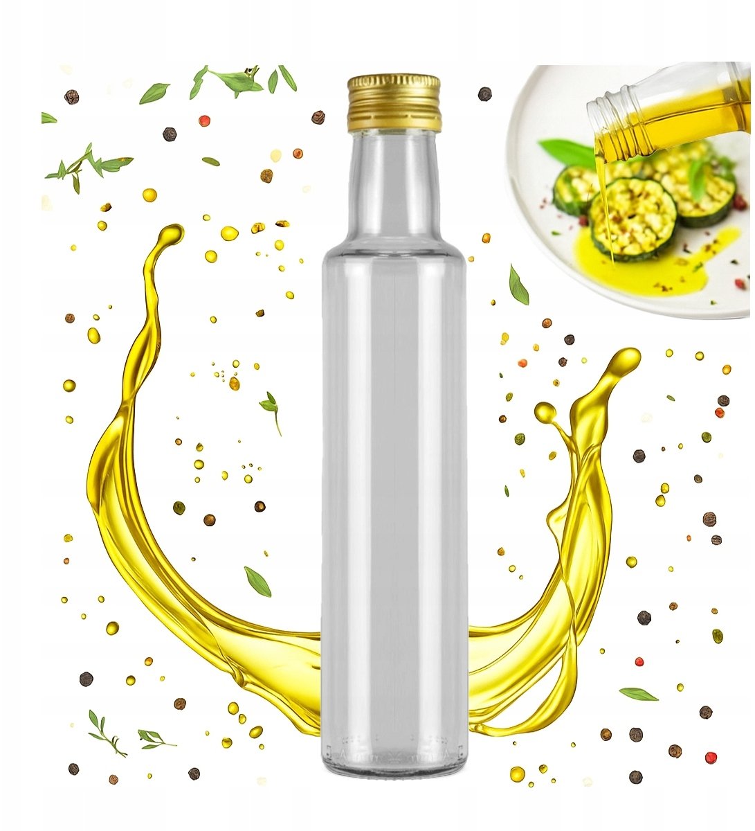 Butelka DORICA 250ml BEZBARWNA SZKLANA BUTELKI Na Oliwę Ocet Sok + ZAKRĘTKA
