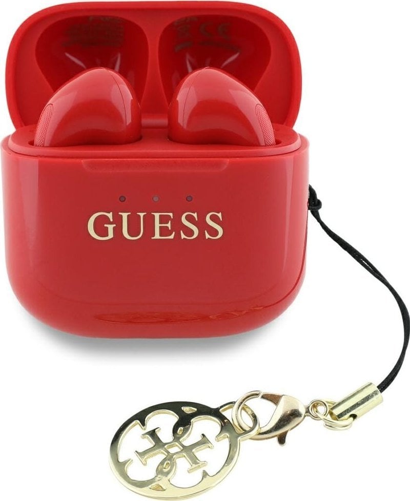 TWS Guess Glossy Effect Printed Classic Logo & Charm Red Headphones