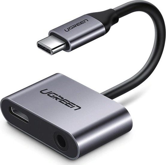 Adapter USB Ugreen USB-C - Jack 3.5mm + USB-C Srebrny (50596)