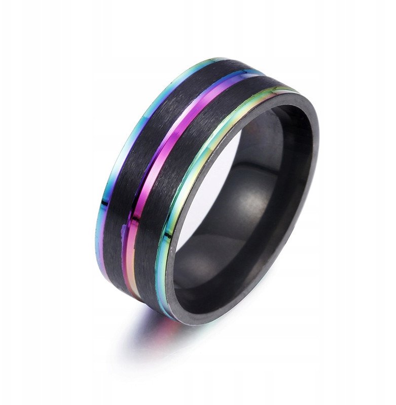 Obrączka PIERŚCIEŃ Sygnet TĘCZOWY LGBT STAL 162