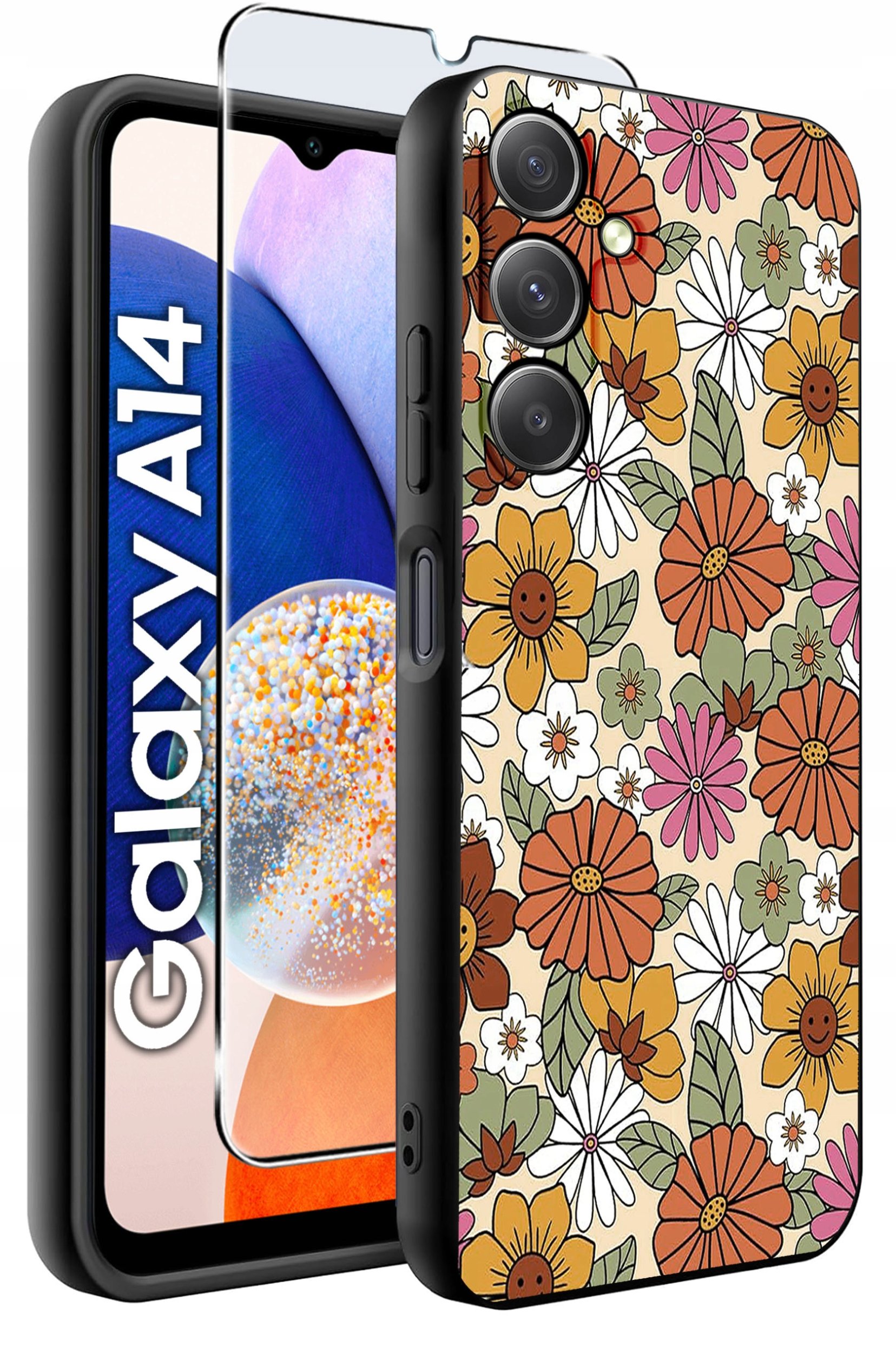 ETUI do Samsung A14 5G WZORY | SILIKONOWE MATT CASE + SZKŁO HARTOWANE 9H