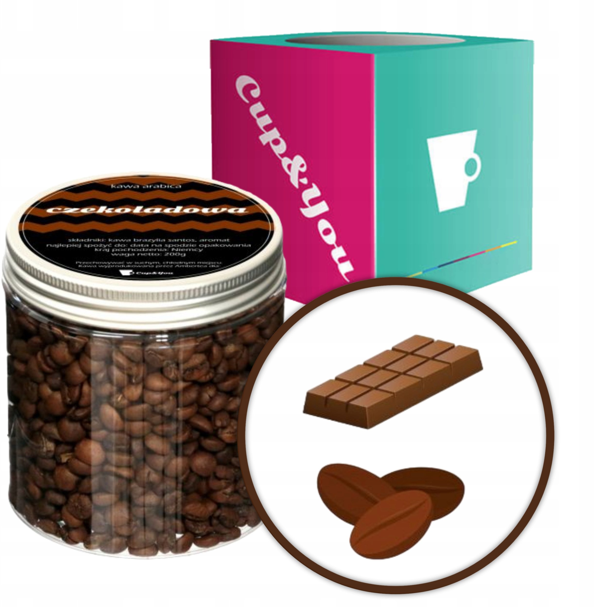 Kawa aromatyzowana o smaku CZEKOLADOWYM ziarnista ARABICA 200g PREMIUM na prezent upominek dla kobiety mężczyzny faceta mamy taty żony męża