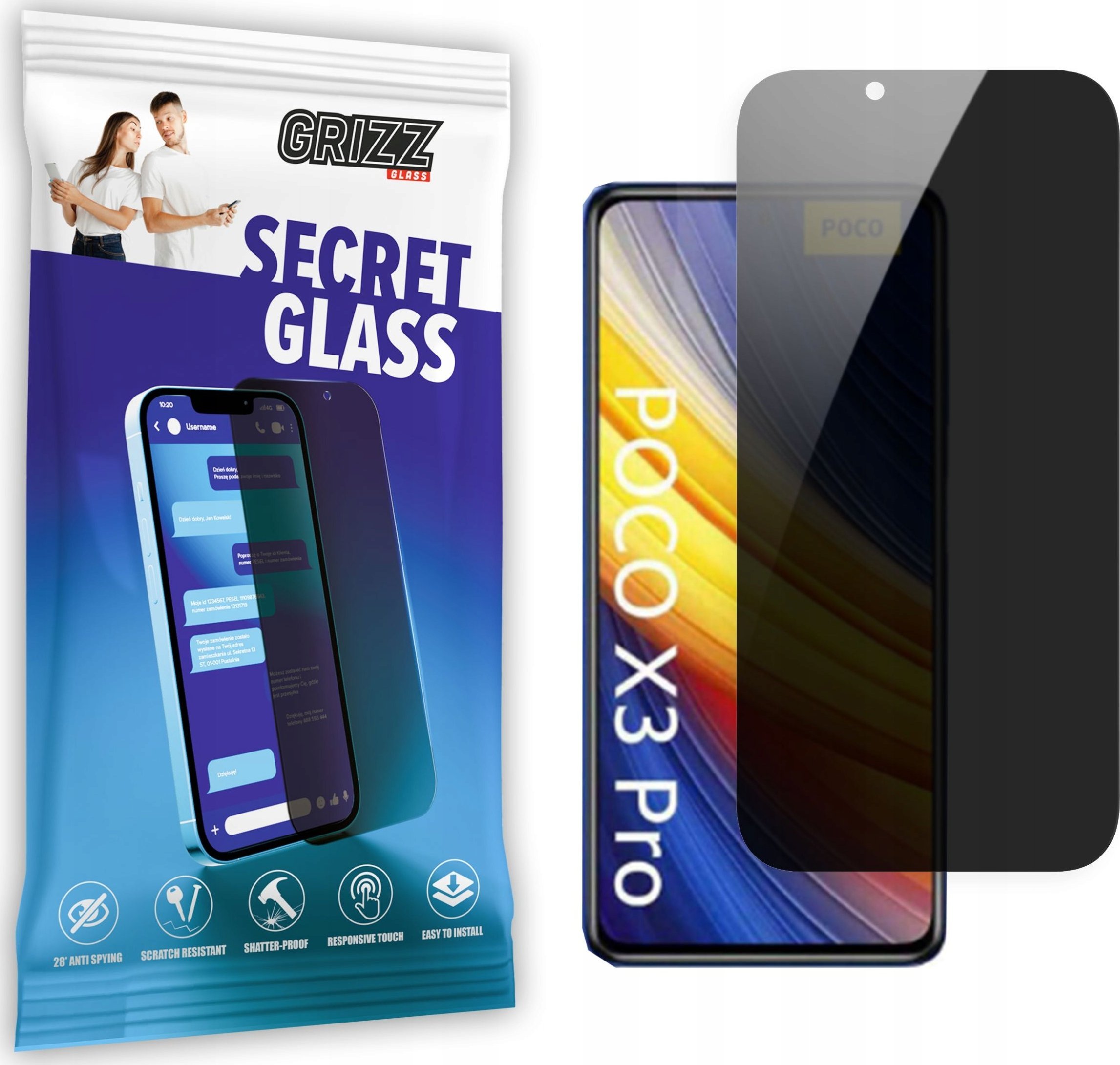 GrizzGlass Szkło prywatyzujące GrizzGlass SecretGlass do Xiaomi POCO X3 Pro