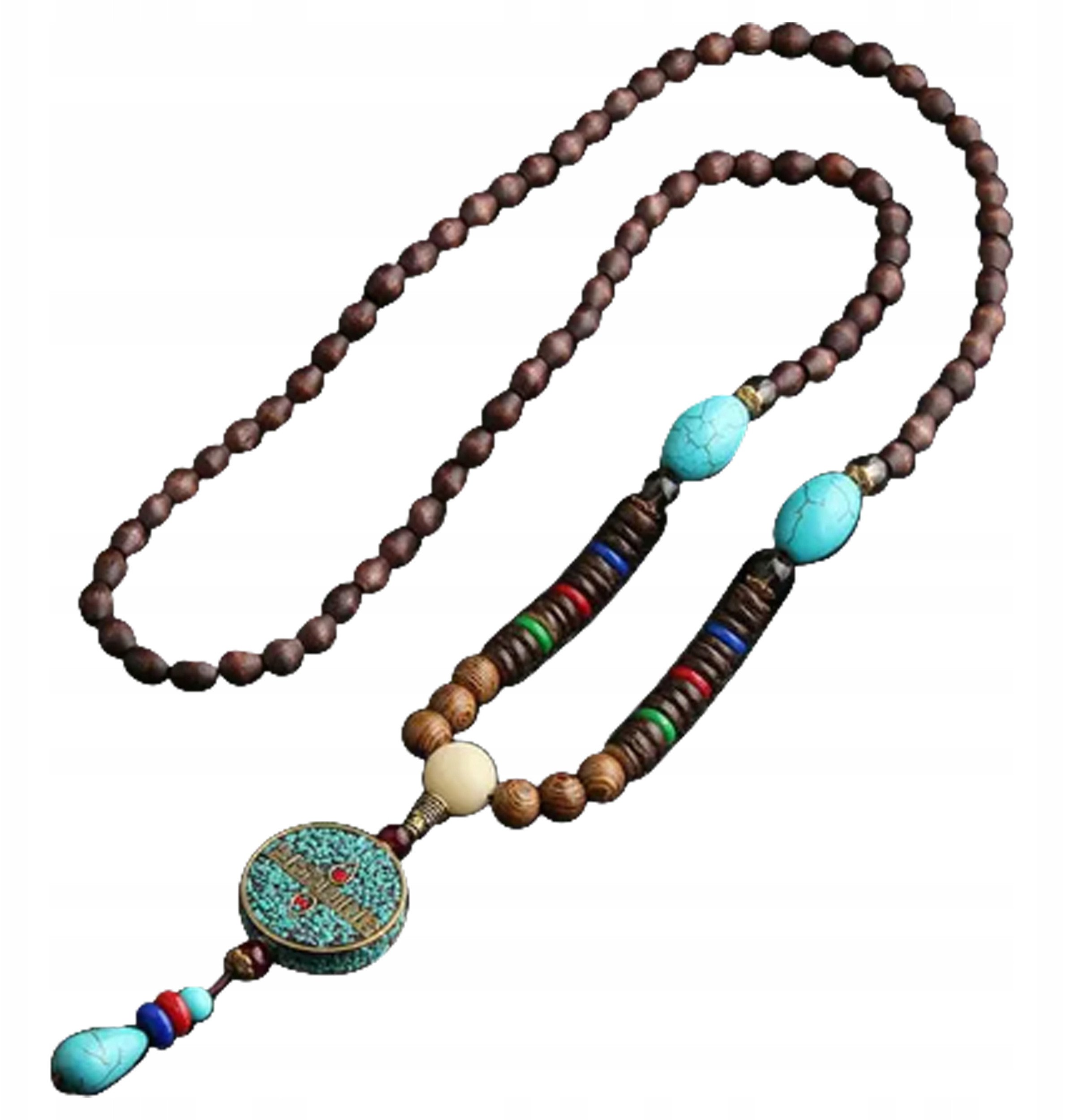 Naszyjnik Drewniany NEPAL BUDDYJSKI MALA Amulet KORALIKI RĘCZNIE WYKONANY