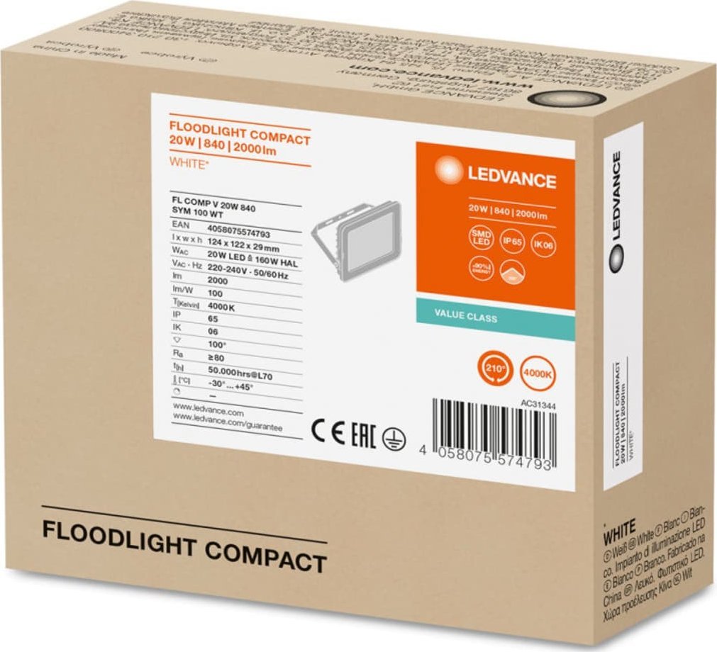 Naświetlacz Ledvance Projektor LED FLOOD COMPACT V 20W 840 SYM 100 WT 4058075574793