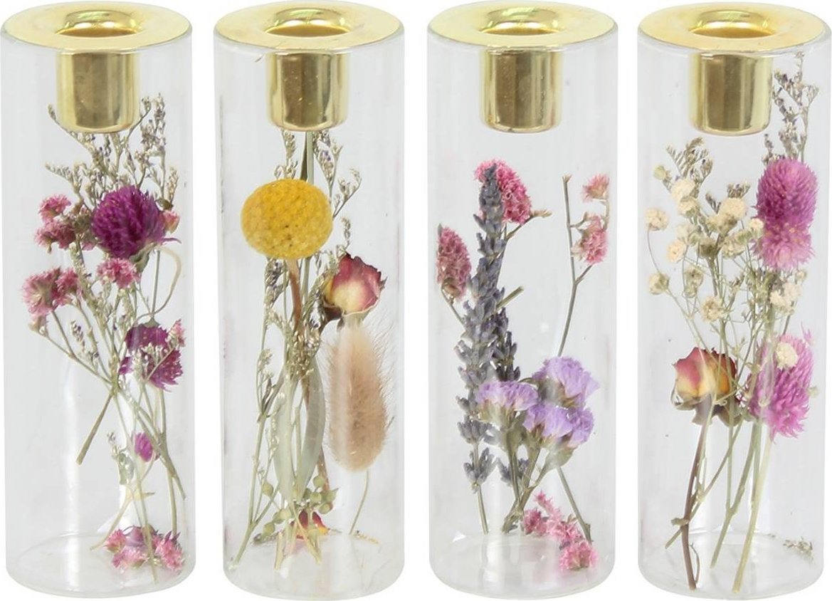 Tajemniczy ogród Świecznik szklany suszone kwiaty 15 cm
