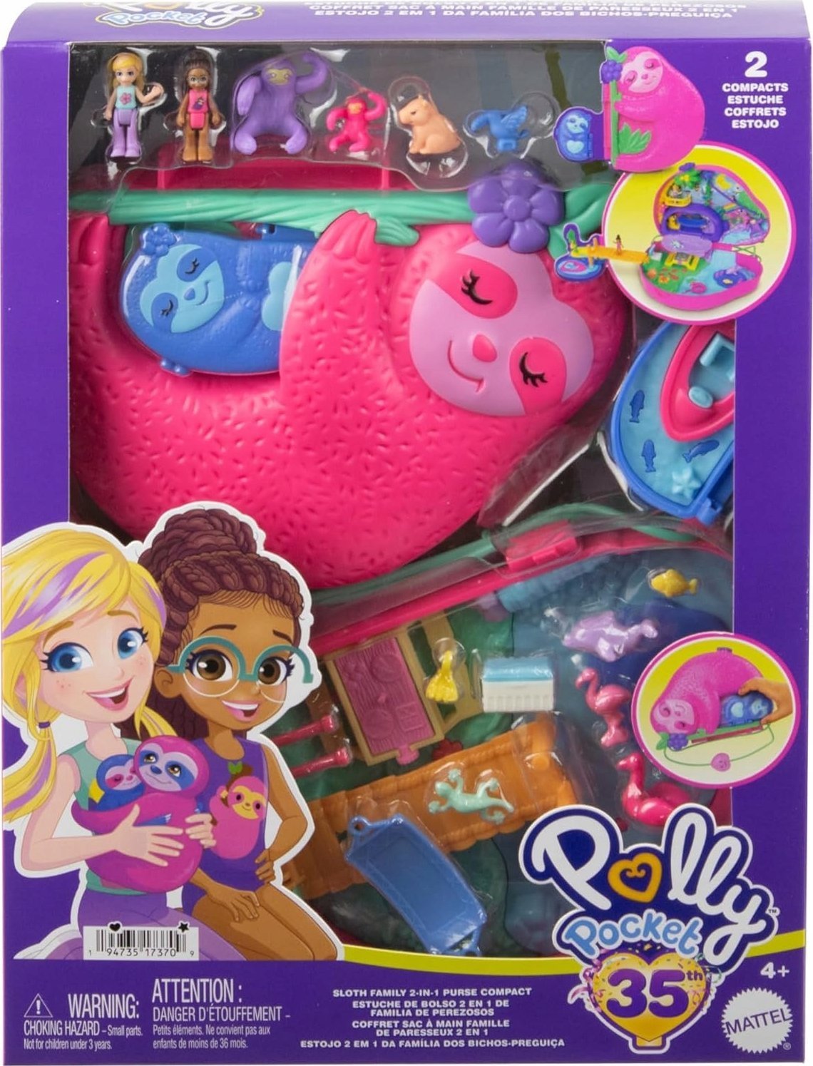 Figurka Mattel Polly Pocket Kompaktowa Torebka Rodzina Leniwców Zestaw (HRD40)