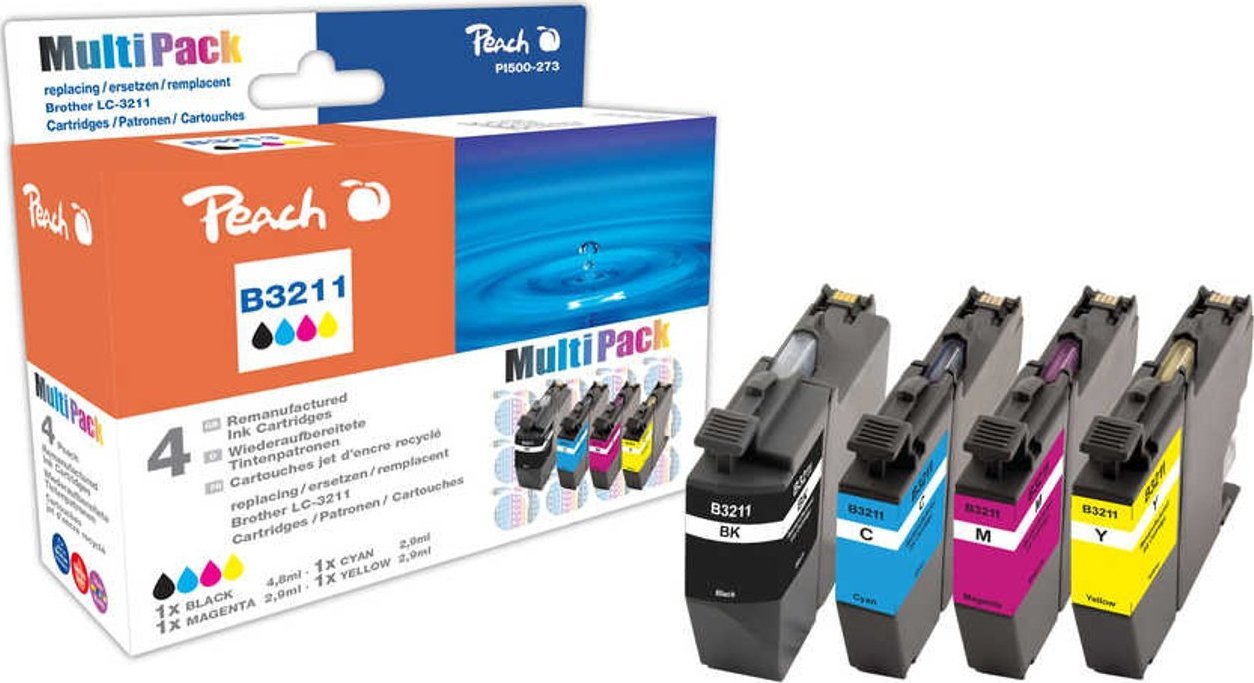 Peach Peach PI500-273 nabój z tuszem 4 szt. Zamiennik Czarny, Cyjan, Purpurowy, Żółty