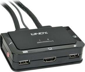 Przełącznik Lindy HDMI KVM Switch 2 Port Compact USB 2 HDMI 4K , Audio/Mik. - 42340