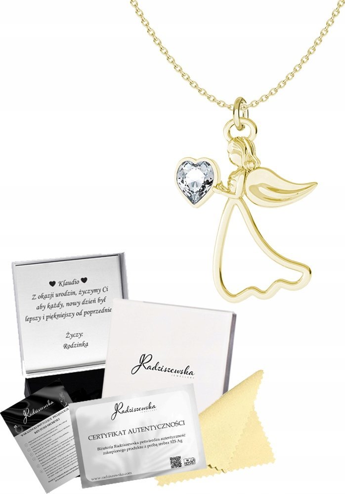 Radziszewska Jewellery Złoty Naszyjnik z Aniołkiem na Komunię Święta SREBRO 925 ŻYCZENIA GRATIS