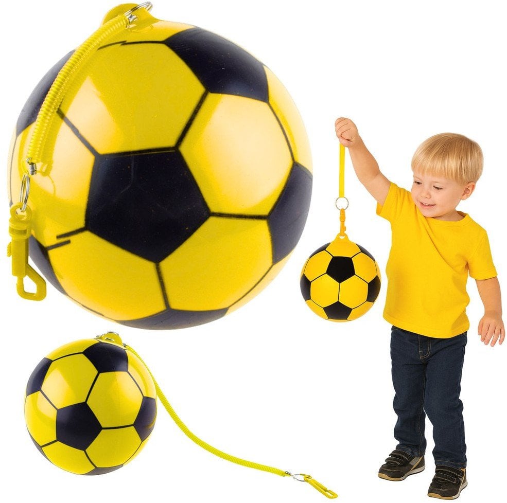 Piłka Gumowa Wzór Piłki Nożnej Uchwyt Na Sprężynę Żółta 22cm EDUKAMP