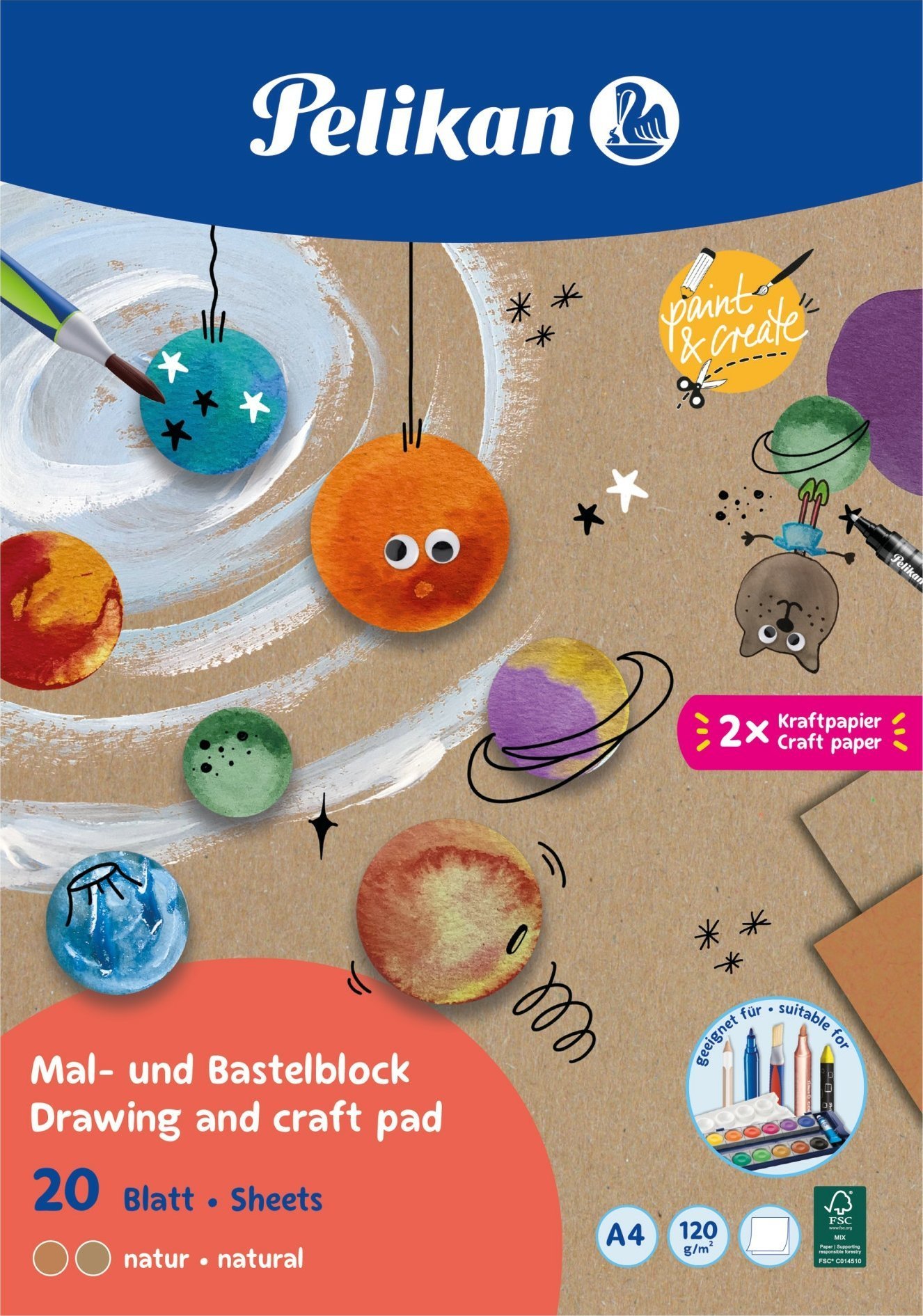 Pelikan Pelikan Zeichen-und Bastelblock A4,120g/m ,20 Blatt,Nat. FSC