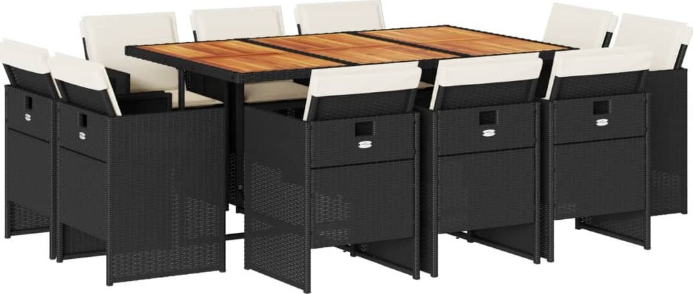 11-cz. zestaw mebli do ogrodu, z poduszkami, czarny rattan PE