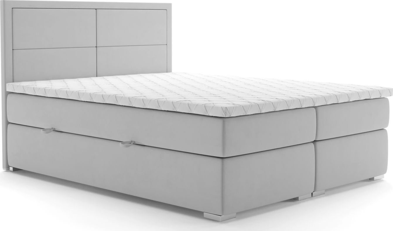 LAVERTO Łóżko kontynentalne DENNERY 160x200 jasno szare velvet z pojemnikiem