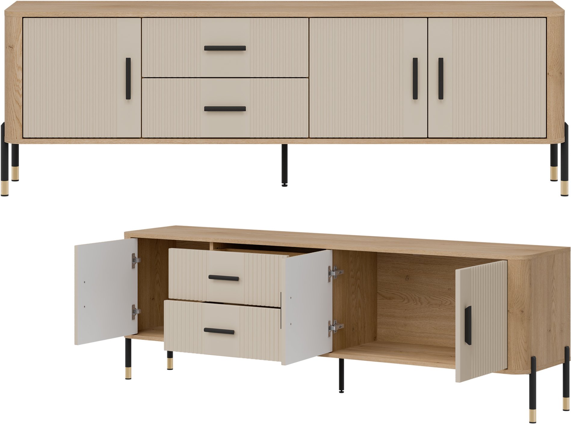 Szafka RTV z szufladami Stolik pod telewizor Dąb Kaszmir Czarny DANTE DT02