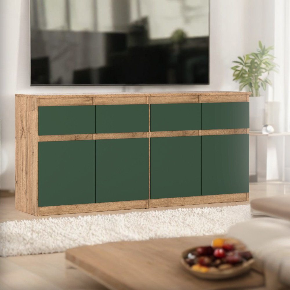 Komoda Nowoczesna Dąb Wotan Butelkowa Zieleń Szafka 4 Szuflady Do Sypialni