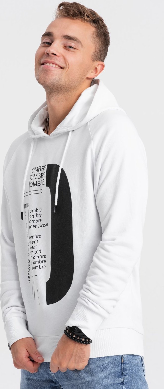 Ombre Męska bluza z nadrukiem HOODIE - biała V1 OM-SSPS-0152 L