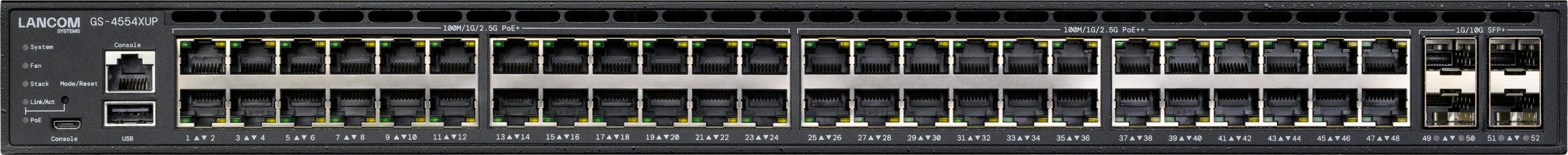 Switch LANCOM Systems LANCOM GS-4554XUP - Switch - L3 - managed - 24 x 100/1000/2.5G (PoE++) + 24 x 10/100/1000 (PoE+) + 4 x SFP+ + 2 x QSFP+ - Deskto