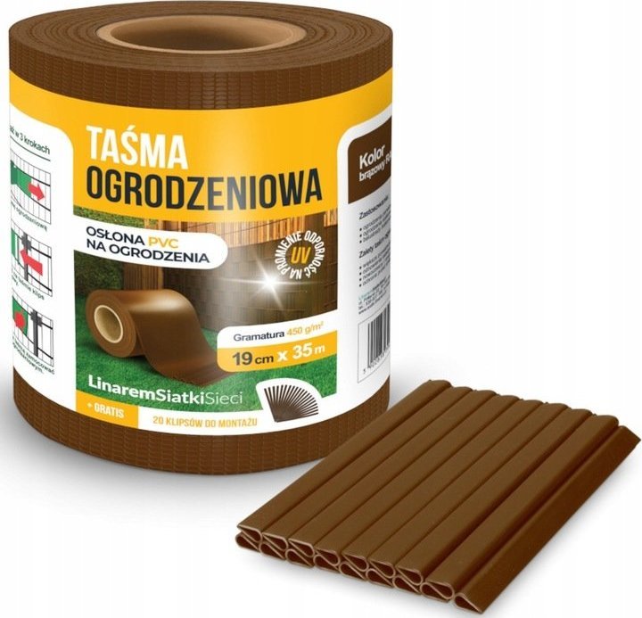 Linarem SiatkiSieci TAŚMA OGRODZENIOWA BRĄZOWA 19cmx35m OSŁONA NA OGRODZENIE PANELOWE PŁOT +UV