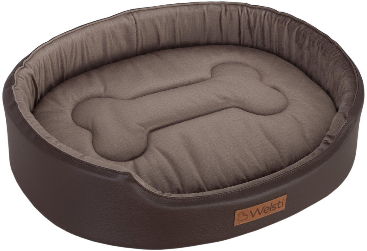 Owalne legowisko ortopedyczne kojec dla psa Welsti brązowy L 68x55 antypoślizgowy