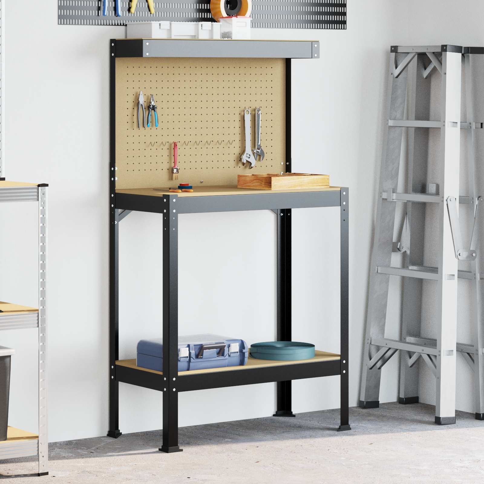 vidaXL Ławy robocze czarny 81 x 41 x 145 cm materiał z drewna pochodzenia