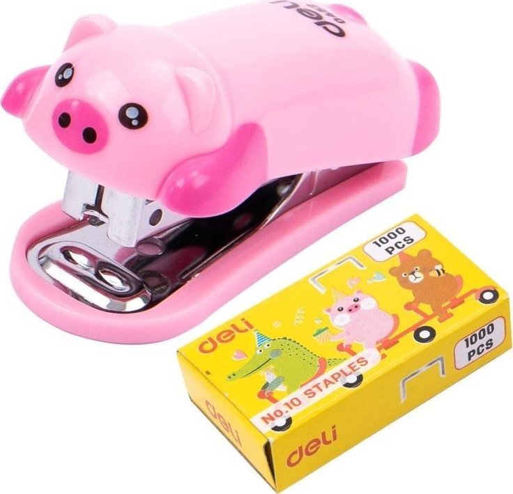 Zszywacz do 15 kartek zszywki 10 świnka róż DELI