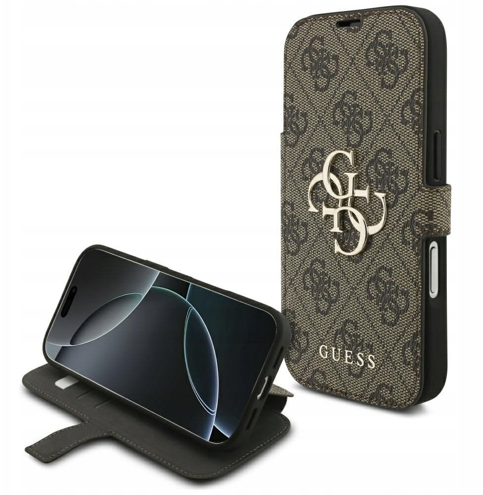 Etui Guess Book 4G Metal Logo do iPhone 17 Pro brązowy