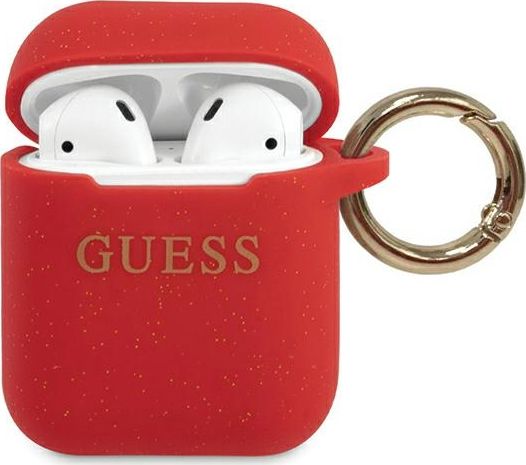 Guess Etui ochronne GUACCSILGLRE Silicone Glitter do AirPods 1/2 czerwone
