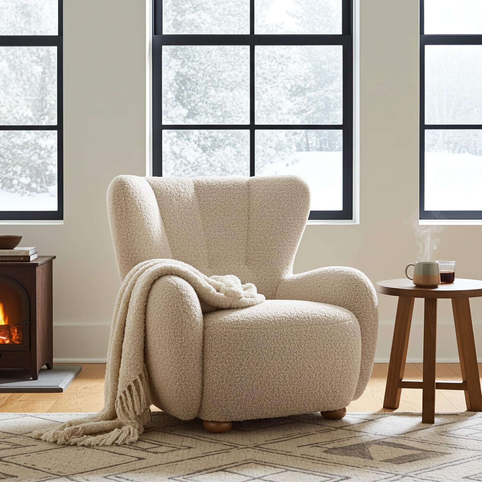 Fotel tapicerowany uszak FILO Rolf 03 Jasny Beż Boucl nóżki do wyboru